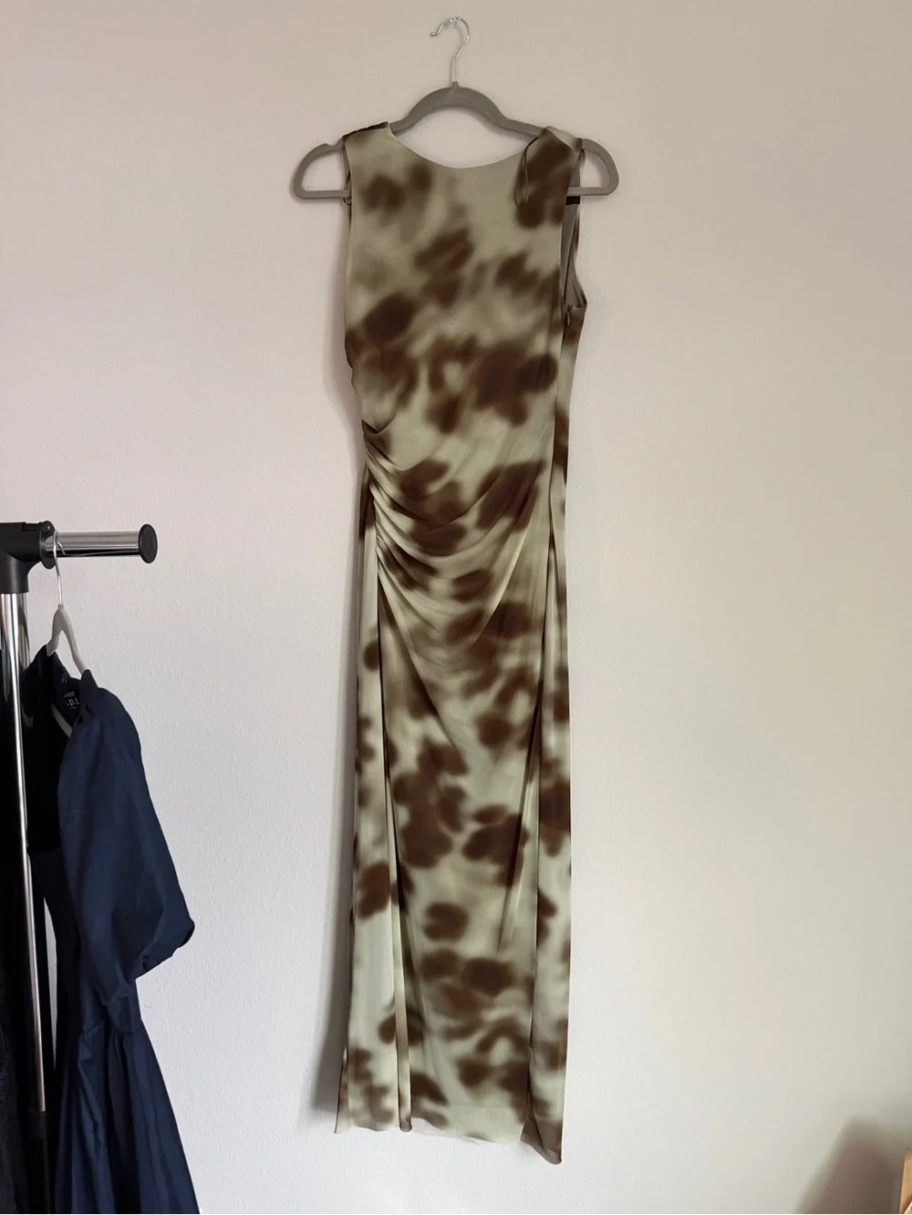 Zara Olive Green & Brown Tie-Dye Sleeveless Maxi Dress